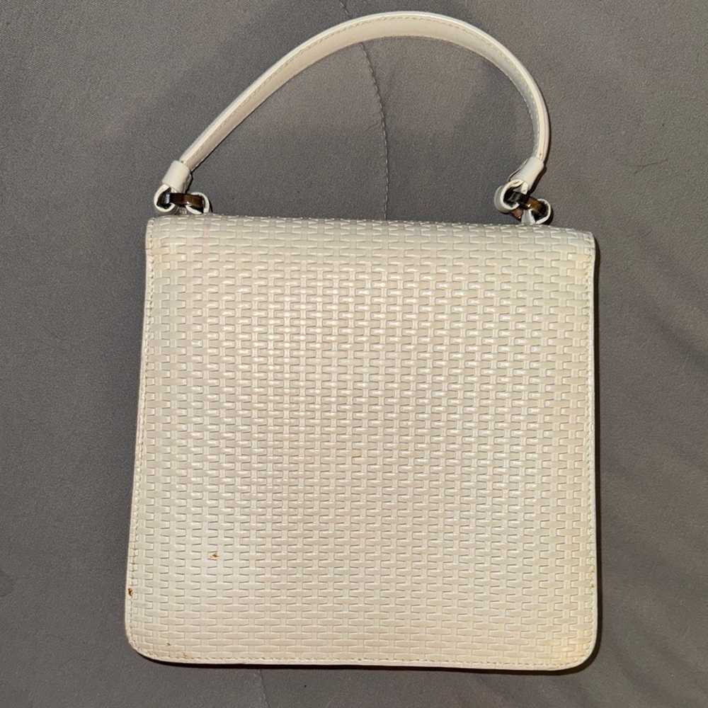 EUC Vintage Savatore Ferragamo White  Textured Satchel Bag with Silver Hardware - Picture 2 of 14